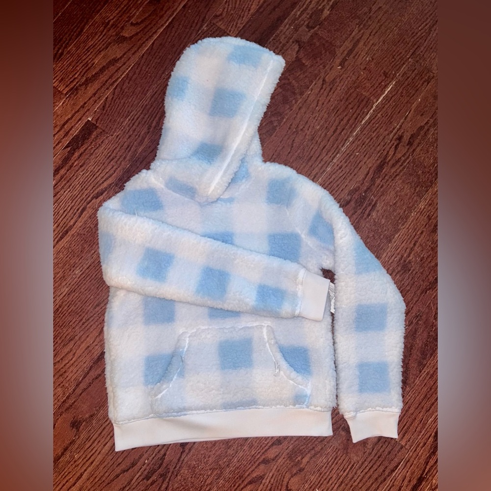 Jumping Beans girls blue and white checkered fleece hoodie. NEW with tags